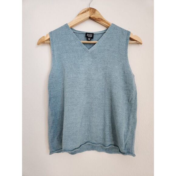 Eileen Fisher Petite 100% Linen V-Neck Tank Top Blue | Size PS - Picture 1 of 9